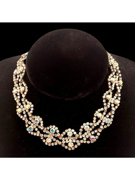 Unknown Jewelry - Rhinestone AB Aurora Borealis Crystal Choker 16" Adjustable Necklace Retro